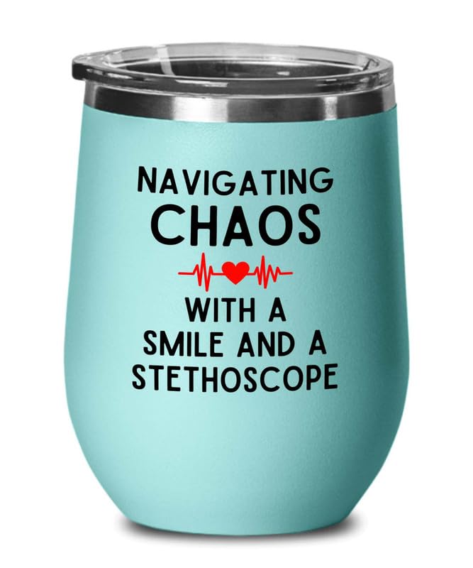 Nurse Director Teal Edition Wine Tumbler 12oz - Smile and stethoscope - Ambulance Technician Medical Team Appreciation for Nurse Hospital Workers