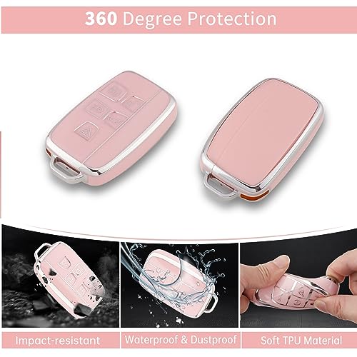 Image of Pangpai Pink Key Fob Cover for Land Rover Jaguar, Soft TPU Key Case Protection with Bling Keychain Fit for Evoque Velar Sport Discovery Freelander2 LR4 Sport Jaguar XF XJ XE F-PACE F-TYPE