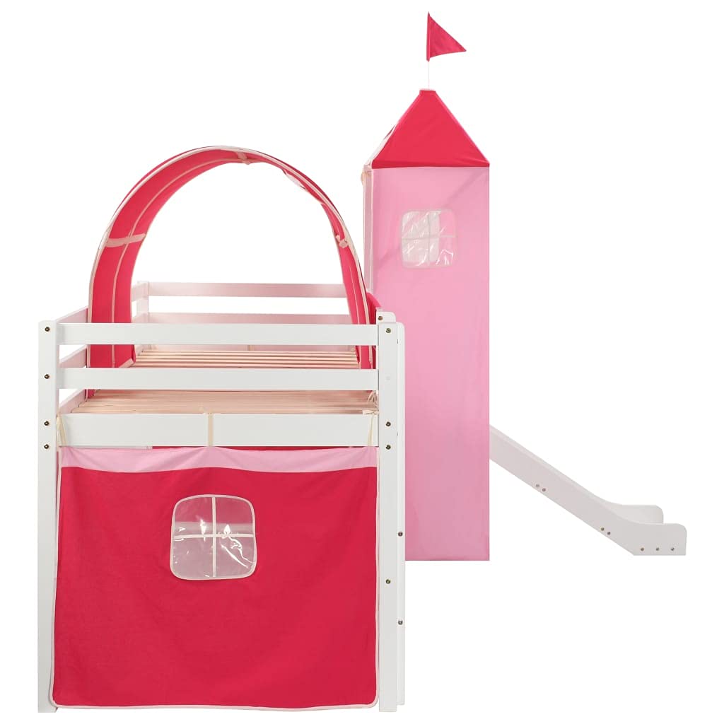 Rosa Colore del telaio: Bianco Letto a Castello per Bambini Scivolo e Scala in Pino 208x230 cmArredamento Mobili per bebè e bimbi Lettini e letti per bimbi