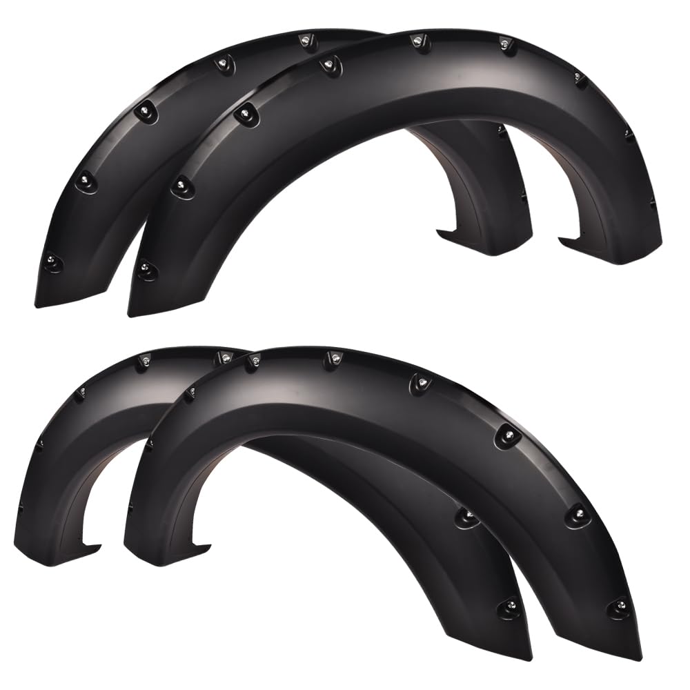 CNNELL Fender Flares Compatible with Ford F150 2004-2008 with 66.0"/67.0"/78.0"/96.0" Bed Length(Not Fit Heritage), Front Rear Fenders Smooth Matte Black Finish Pocket Rivet Style 4pcs