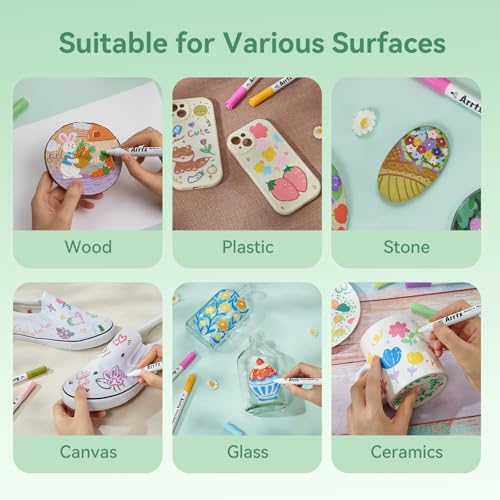 Image of Arrtx 90 Colors Paint Markers Pens, Acrylic Paint Pens for Artists Adults Coloring Drawing Landscape Scenery Natural- Brush Tip for Rock Painting, Wood, Canvas, DIY Crafts Making Art Supplies-90B