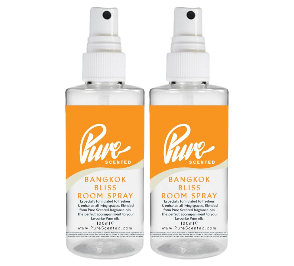 "Pure Scented 200ml Room & Fabric Sprays 2 x 100ml Suitable For Home, Car, Caravan, Work, Gym Bags, Odour Eliminators (2 x 100ml, Bangkok Bliss)"