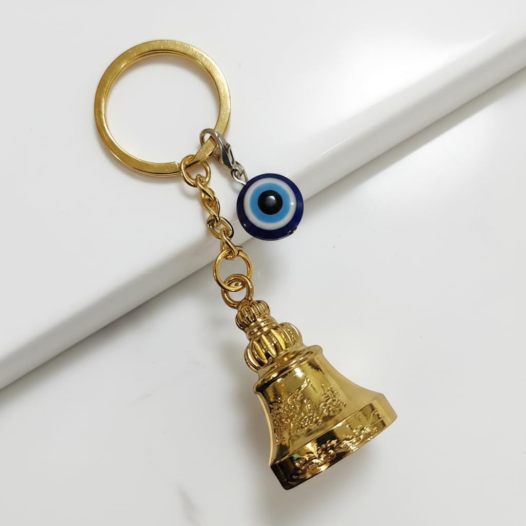 Gold Guardian Bell For Bike Keychain with Evil Eye Charm – Good Luck Motorcycle Bell for Riders | Protective Biker Gift for Men, Women, Friends & Loved Ones | (Shiny Golden with Evil Eye)-image-39