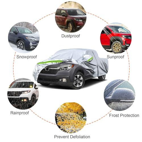 Image of Waterproof Car Covers Replace for 2006-2024 Honda Ridgeline, 6 Layers Silver All Weather Custom-fit Car Cover with Zipper Door & Windproof Bands for Snow Rain Dust Hail Protection