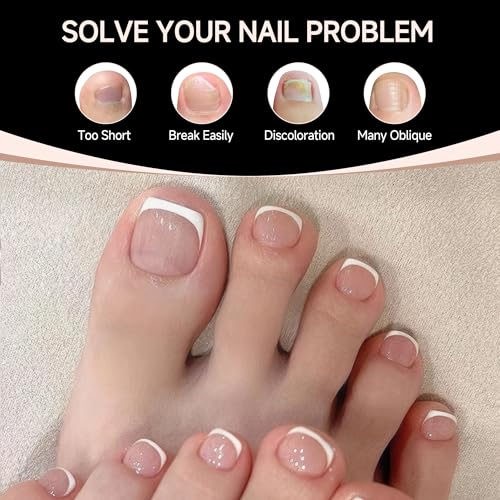 Image of UNA GELLA Toe Nail Tips Full Cover, 216 Pcs Square Round Toe Nail Press Ons Clear Pre-shape Gel Toe Nail Tips Double Matte Acrylic Fake Toenails Extensions DIY Home Nail Salon for Women, 15 Sizes