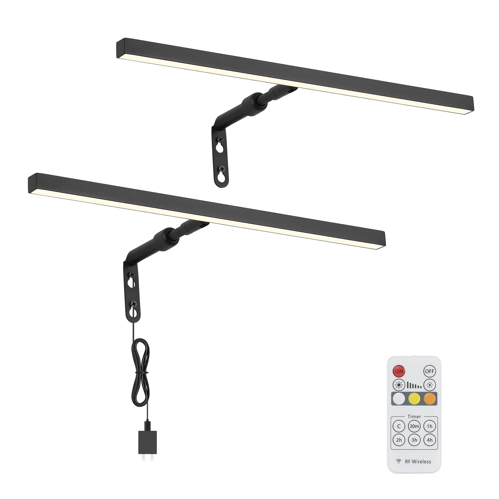 2 Pack Picture Lights for Paintings Plug in, 16" 4W Adjustable LED Picture Light Art Light with Timer, Remote Control Gallery Wall Light for Picture Display Frame Dartboard Art Work (Black)