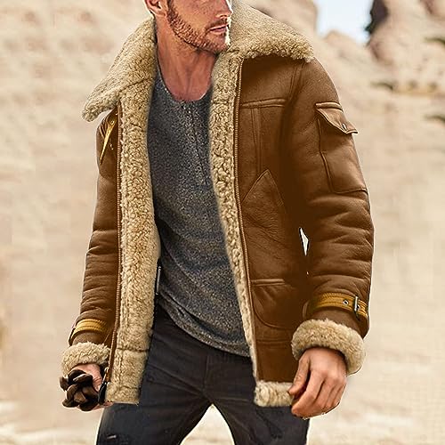 Shearling Coat Men Warm Fleece Lined Coat Aviator Shearling Sheepskin Leather Winter Jacket Lapel Work Cargo Jackets2