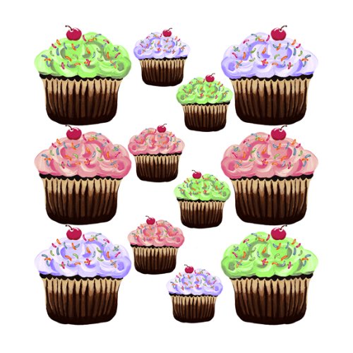 Instant Murals Pink Purple Green 12 Cute Cupcakes Wall Stickers Decals