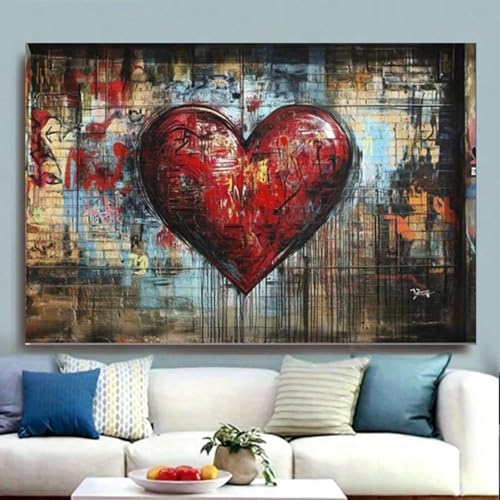 Peinture à l'huile sur toile cœur abstrait graffiti 40x60cm