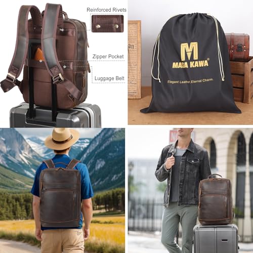 Masa Kawa Brown Leather Laptop Backpack