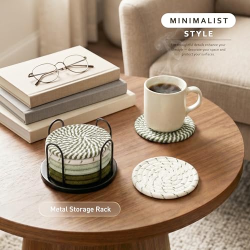 Image of Coasters Set of 8 for Drinks, 4 Inch Large Coaster for Coffee Table, Tabletop Protection for Hot & Cold Drinks, Versatile Coasters for Home Decor, Non-Slip & Easy to Clean, Coffee (SA8)