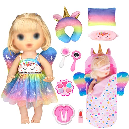 iBayda Doll Clothes Accessories Set Include Dress Pillow Sleeping Bag Toys Play Set for 10 -12 Inch Dolls, 14 to 14.5 Inch Dolls (No Doll)