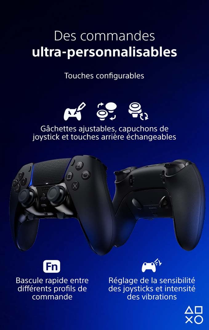 Playstation Sony, Manette 5 DualSense Edge, Sans Fil, Touches Arrière & Joysticks Interchangeables, Gâchettes Réglables, Profils Personnalisables, Compatible PS5/PC, Couleur : Noire