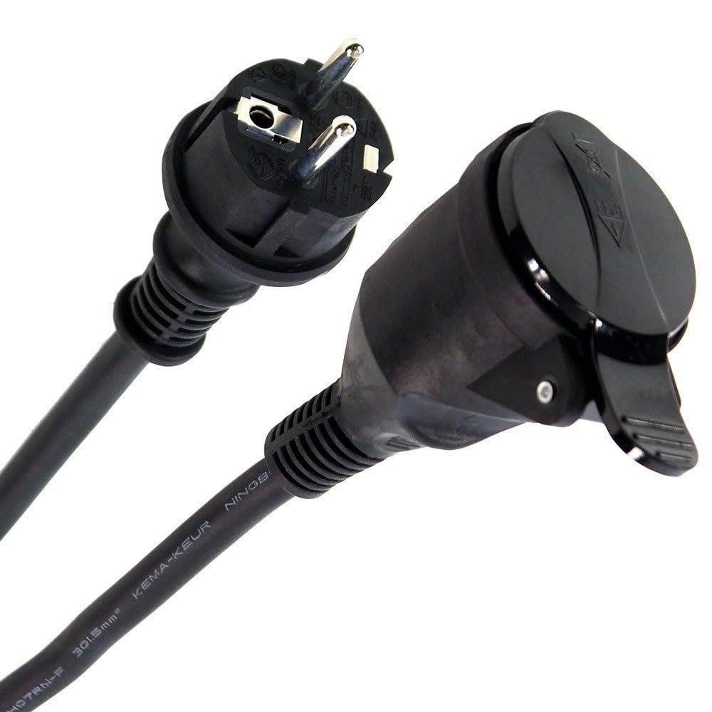 Plugger Rallonge Prolongateur électrique Professionnel étanche IP44, Longueur 20m, Noir. 16A Section 3G 1.5mm². Utilisation en extérieur ou intérieur. Bouchon de Protection. Qualité Professionnelle.