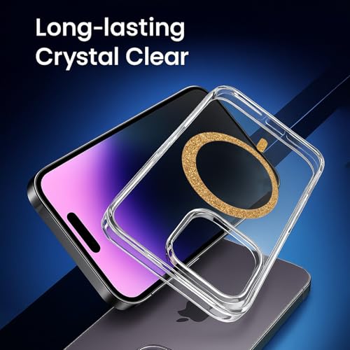 Image of AIBEX Back Cover Case Compatible with iPhone 14 Pro Max | Glitter Ring Cute Shiny Colorful Bling Case (Compatible with Magsafe) | Transparent PC+TPU Glossy Shiny Cover for Girls & Women - Gold