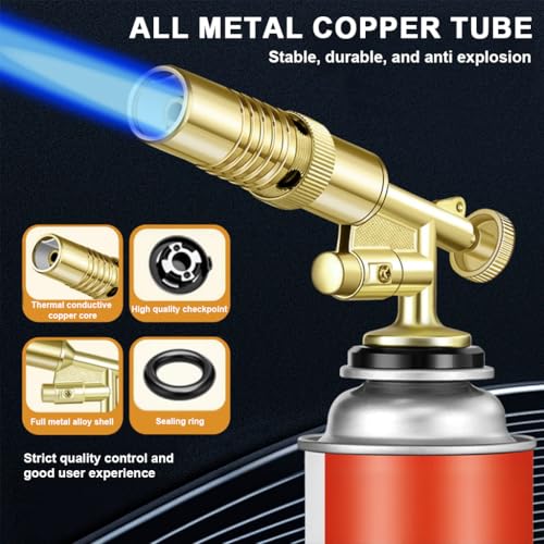 Image of HASTHIP Butane Gas Torch, Blow Torch Head for Soldering, Brazing, Heating | Metal Flame Thrower, Multipurpose Camping Gas Torch, Auto Ignition for Welding or Professional Work