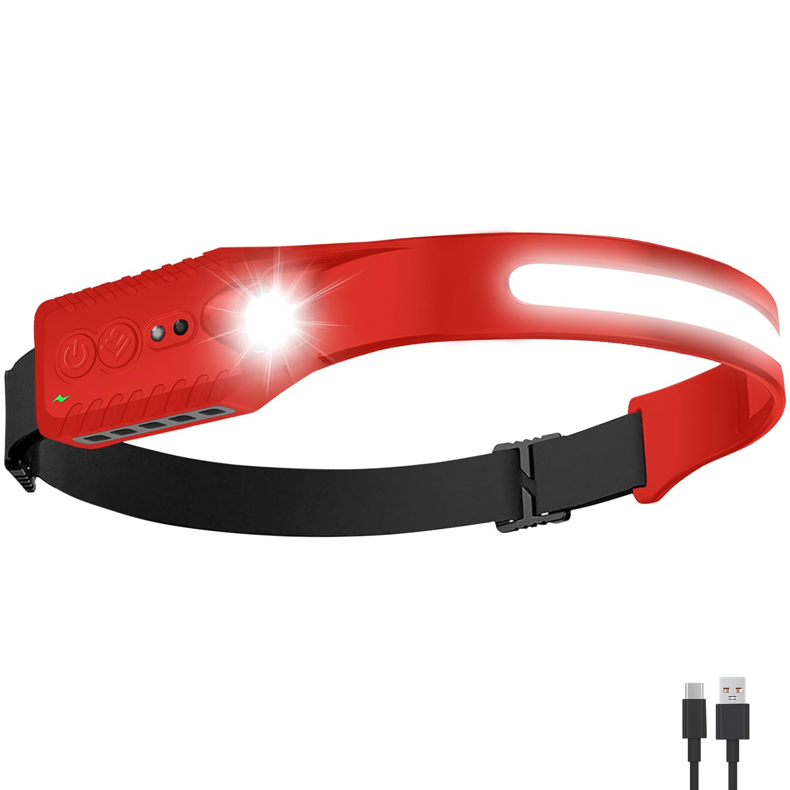Nessciera Rechargeable LED Headlamp (Red), 400 Lumens, 230° Wide Beam, USB-C, 5 Modes — Lightweight, Adjustable Headband; Hard Hat Clips for Camping, Hiking, Running &amp; Repairs