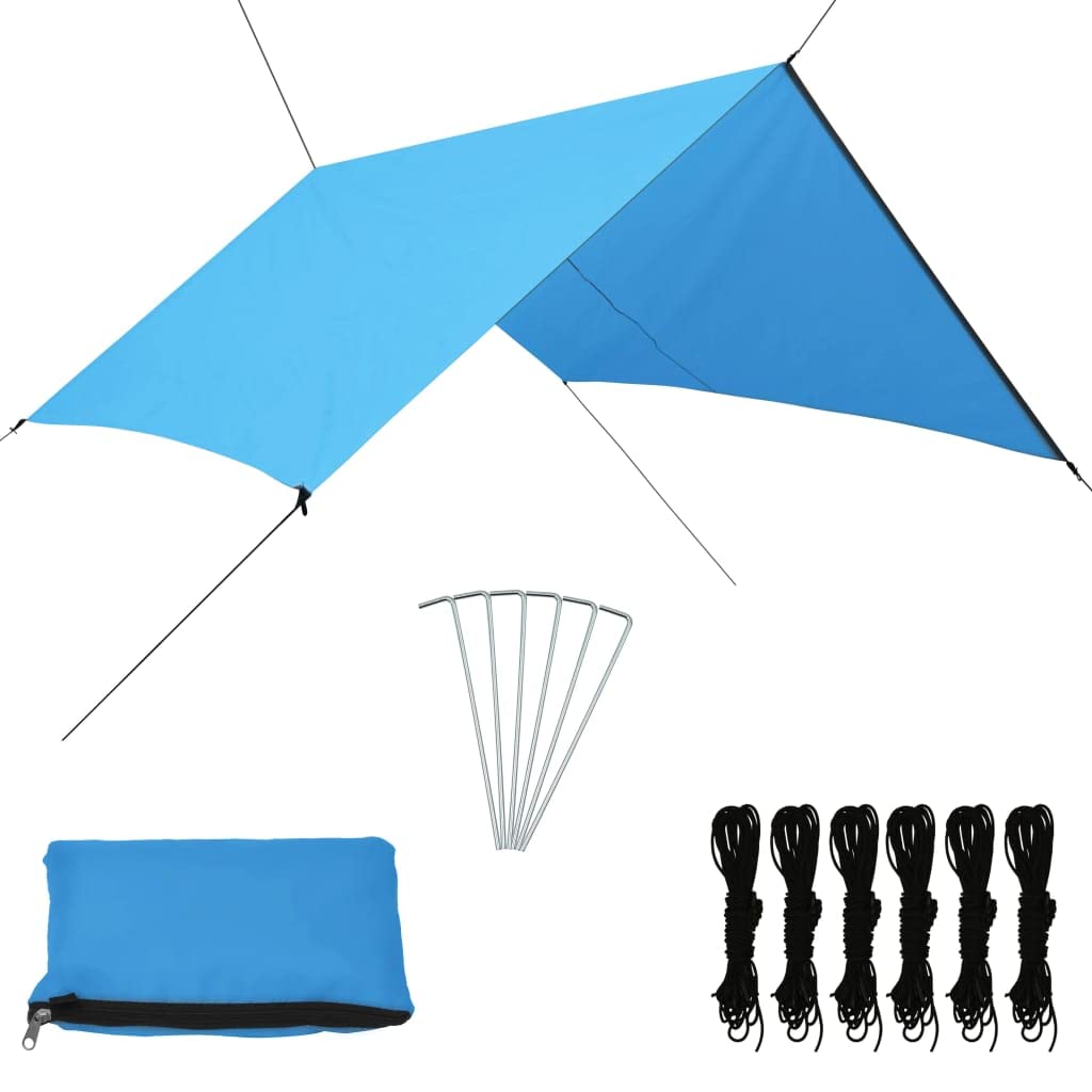 Bâche de Camping 3x2,85 m Bleu, Bâche d'Extérieur en Polyester 180T avec Revêtement PA Hydrofuge, Abri de Pluie pour Tente et Hamac, Tapis de Pique-Nique, Livré avec 6 Chevilles