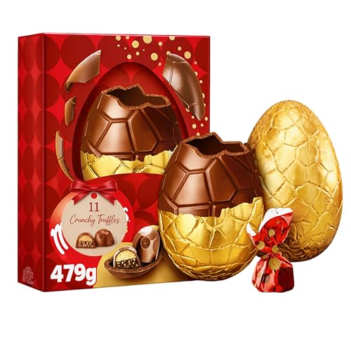 Giant Chocolate Easter Egg for Easter Gifts - 479g A Hollow Milk Chocolate Egg with 11 Crunchy Truffles. Gift for Chocolate Lovers Easter Hamper for Kids