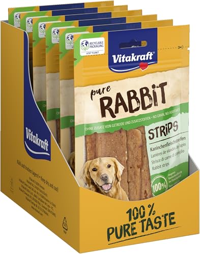 Immagine prodotto: Vitakraft Pure Rabbit Strips, snack cane, strisce di carne di coniglio, snack per l’addestramento del cane, senza zuccheri aggiunti (10 x 80g)