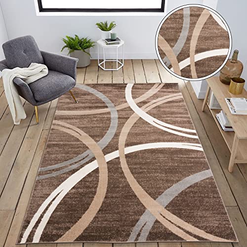 Rugshop Modern Wavy Circles Design Area Rug 9' x 12' Brown