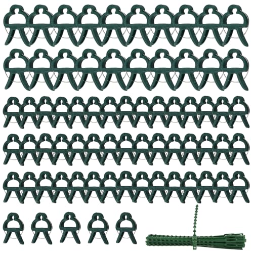 100 Stück Pflanzenhalter für Kletterpflanzen,Wiederverwendbare Pflanzenklammern 2 Größen,Pflanzenclips mit 30 Pflanze Twist Locks,pflanzenclips grün für Unterstützen und Halten Blume Rebe Gemüse