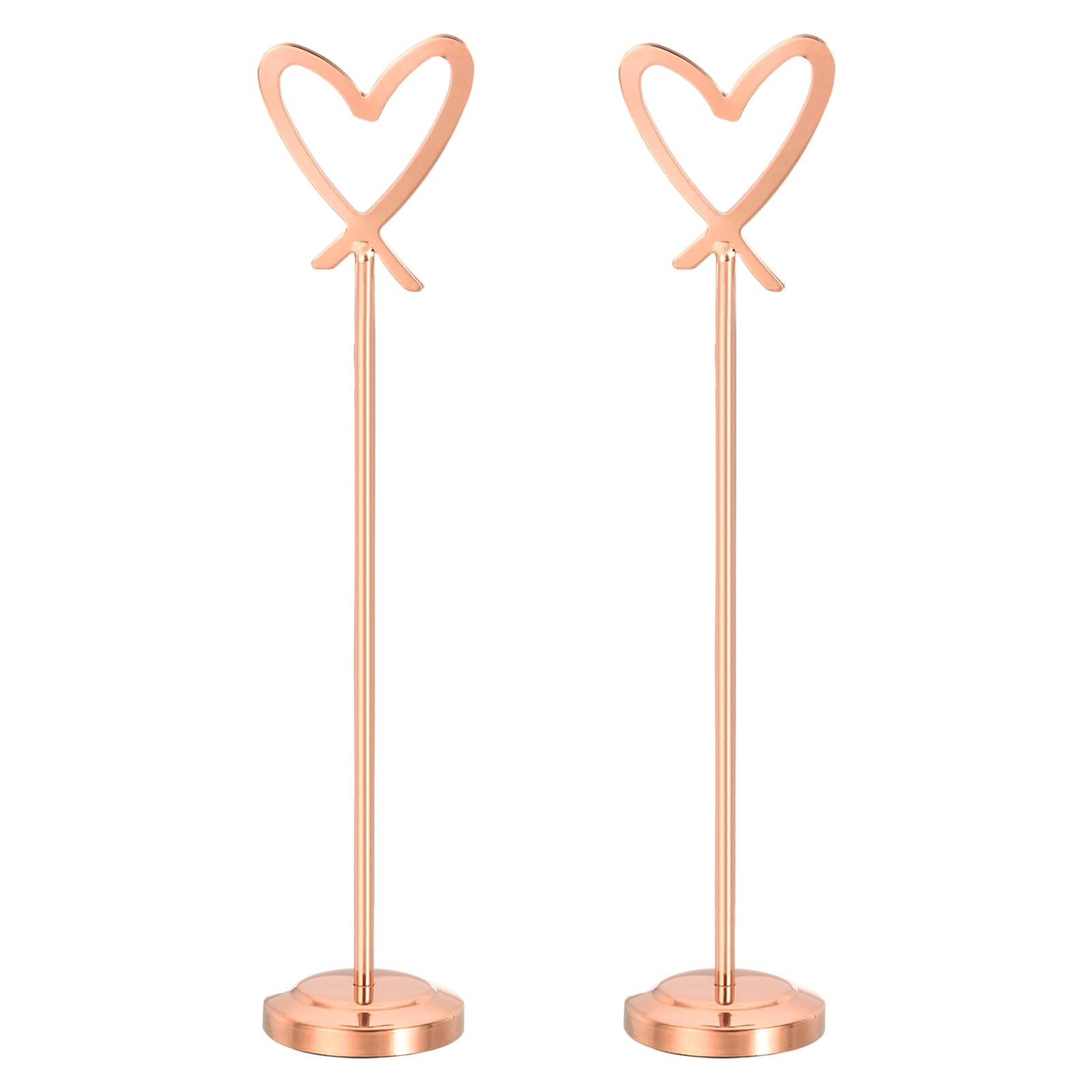 PATIKIL 2 Pcs Stainless Steel Table Number Holder, 250 x 52 mm Mini Place Card Holders Heart-Shaped Table Sign Holders for Restaurant Hotel Cafe Wedding Party Office, Rose Gold โ image 1