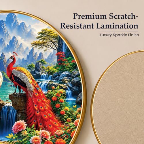 Image of PAINTINGMANTRA Pair of Peacocks Vastu Framed Wall Art Painting For Living Room, Waterfalls & Mountains Poster with frame for Wall, Decoration item for bedroom & Home, 23 Inch