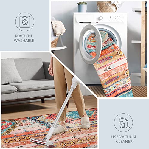 Wonnitar Machine Washable Runner Rug - 2'6''X8' Non-Slip Ultra-Thin Hallway Rug Runner,Bohemian Kitchen Runner Bedroom Carpet Runner,Southwestern Non-Shed Distressed Bathroom Laundry Vintage Mat #TOP3