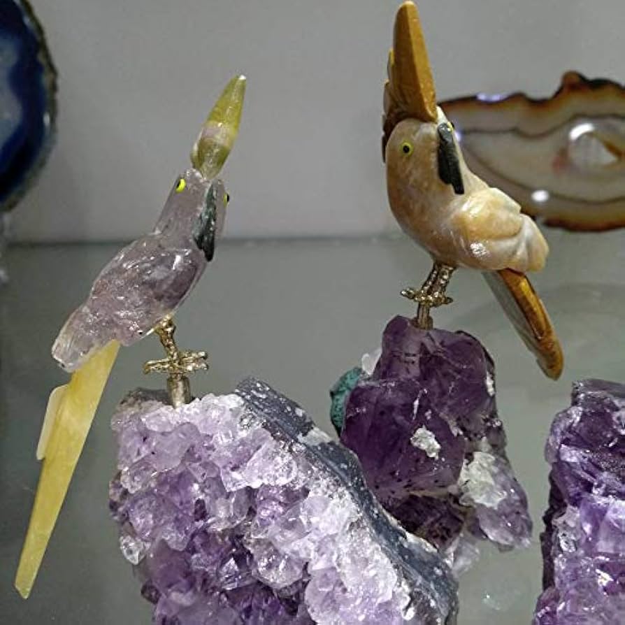 アメジスト 天然石 オウム 鳥 置物 オブジェ パワーストーン 鳥 on アメジストジオード】①《クリアクォーツ×アゲート》鉱物