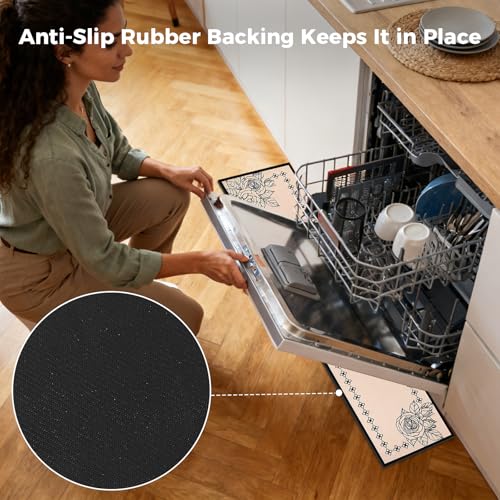 Image of Fridge Mat - 9.1 inch x 38.6 inchRefrigerator Mats with Water Absorbent, Leak-Proof Rubber Backing, Easy to Clean, Bohemian Design, Protect Floors from Spills (Rose)