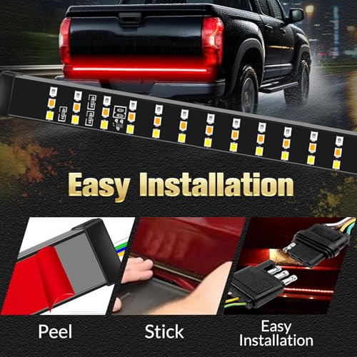 Image of DIBMS 60 Inch Triple Row LED Tailgate Light Bar Waterproof 12V | Full Function Brake Reverse Amber Turn Signal Universal Fit for Pickup Trailer SUV RV Van Triple Row LED Work Light Strips