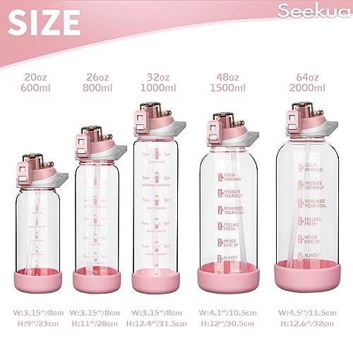 Seekua 800ml Glass Water Bottle with Straw & Time Markings BPA free Motivational Glass Drinking Bottle Leakproof - Image 4