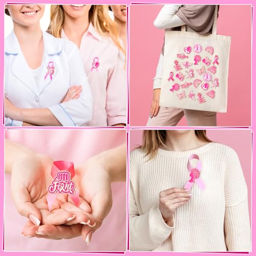 Image of Landical 60 Pcs All Cancer Awareness Pins Bulk Breast Cancer Awareness Lapel Pins Pink Multicolor Ribbon Items Supplies for Hats Backpacks Clothing Women Gifts