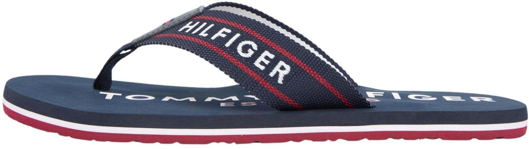 Tommy Hilfiger Men's Blue Webbing Strap Logo Flip-Flops