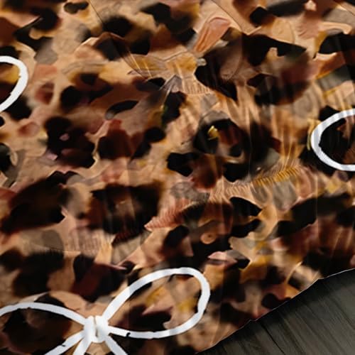 Image of AILONEN Coffee Leopard Comforter Full 3 Piece Bronze Cheetah Bedding Ribbon Bowknot Quilt Ultra Soft Microfiber Padded Blanket Teens Cool Room Decor Chic Animal Print Cover 2 Shams