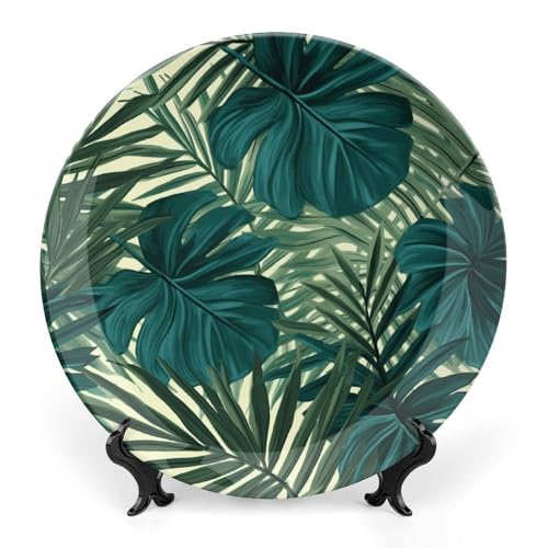 Plato decorativo de porcelana tropical hoja palma 6 pulg miniatura 1