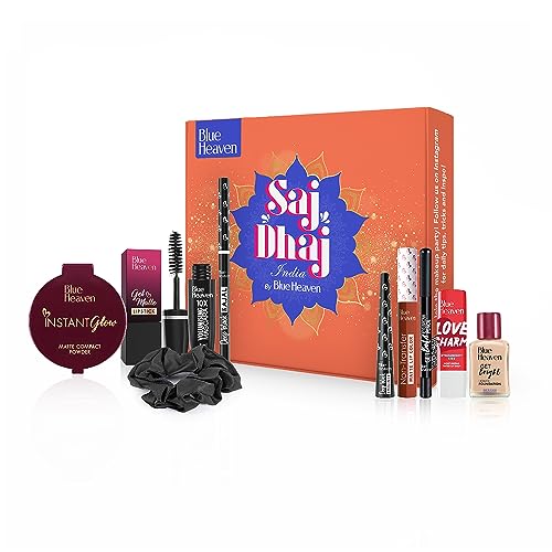 Blue Heaven Saj Dhaj Festive Makeup Kit for women- Natural, Pack of 10 | Full face Makeup kit, Medium Tone combo, 19g+26.3ml