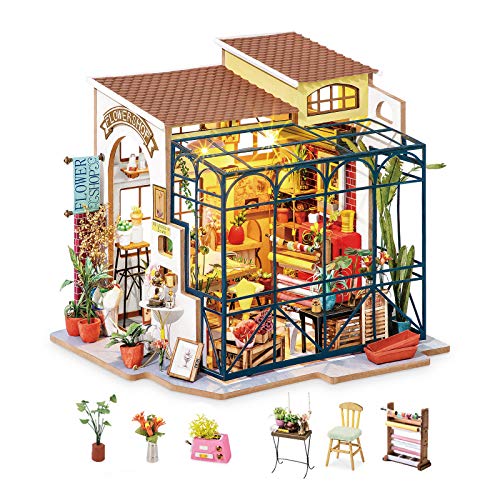 Rolife DIY Miniature Dollhouse Kit Diorama Greenhouse Gifts for Adults(Emily's Flower Shop)