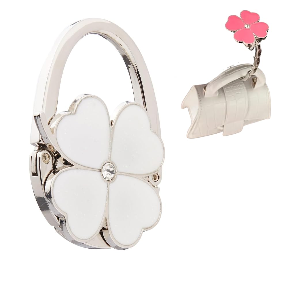 Brinztopia Foldable Bag Hanger Hook for Table – Durable Alloy Purse Holder with Anti-Slip Pad, Portable Desk Handbag Hanger for Women & Girls, Floral Clover Design (White)-image-35