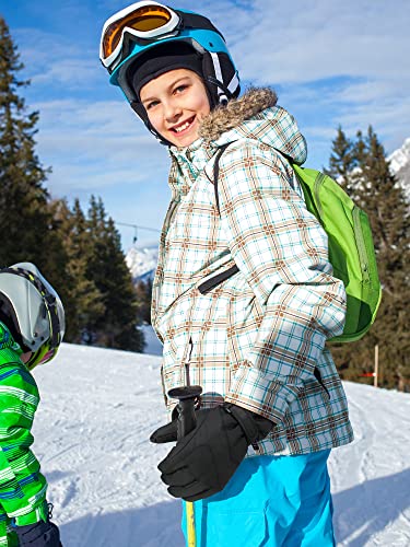 2 Pairs Kids Winter Ski Gloves, Waterproof Windproof Warm Gloves Cold Winter Gloves Unisex Warm Gloves For Boy Girl Skiing (Black, Blue,10-13 Years) #TOP4