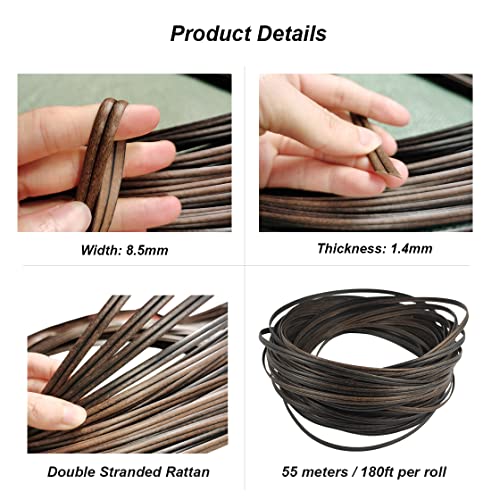 Feyart Poly-Rattan Reparaturset, Doppeldraht, Kaffeebraun meliert, 8,5 mm 55 m, Kunststoff-Rattan, zur Befestigung von Rattanstühlen, Sofas, Gartenmöbeln