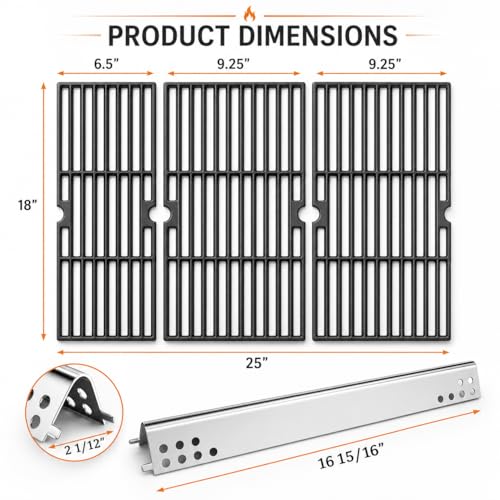 Image of Hisencn Grill Parts for Char-Broil Performance 4 Burner, Fits 463342119, 463347017, 463335517, 463347418, Cast Iron Cooking Grates 18 inch x 25 inch & Heat Plates G470-0004-W1A