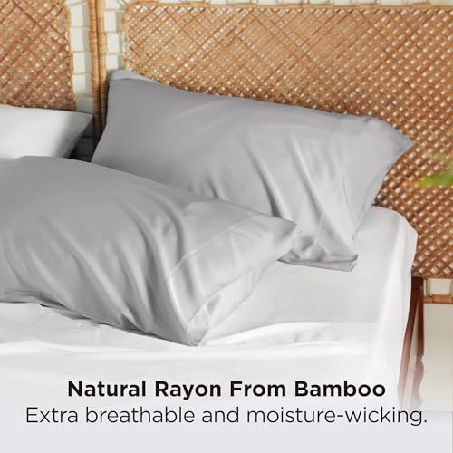 Image of Bedsure Pillow Cases Queen, Cooling Pillow Cases, Rayon Derived from Bamboo Light Grey Pillowcases Queen Size Set of 2, PureWoven Silky Soft Bedding Pillow Covers with Envelope Closure, 20x30 Inches