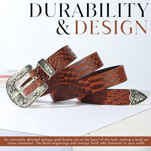 Image of 25mm Genuine Leather Waist Belt for Women - Fancy Vintage Buckle Belt For Jeans | Stylish Adjustable Party Belt For Ladies /Girls /Women | Waist Size 28-44 Inches