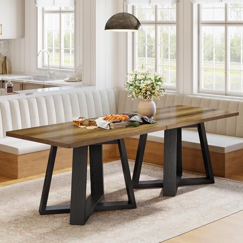 Image of Tribesigns 47-Inch Dining Table Set of 2, Farmhouse Kitchen Table with Wooden Legs, Dinner Table for Kitchen, Dining Room, Small Space, Black and Brown