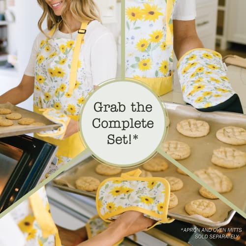 Sage+Stitch Heat Resistant Designer Pot Holders With Hand Pockets And Hanging Loops | Set Of 2 100% Cotton Dual Function Kitchen Pot Holders And Trivets | 7'' X 9'' | Sun Flowers #TOP6