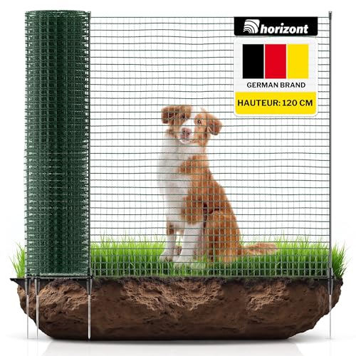 horizont clôture jardin FIX 15 m x 120 cm à mailles serrées avec 9 piquets – clôture chien, clôture amovible extérieur, cloture jardin exterieur,...