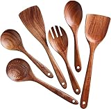 Wooden Kitchen Utensils Set 6-PCS -Cooking Utensils Set - Apartment Essentials Wooden Spoon and Spatulas for Cooking Premium Quality Housewarming Gifts Wooden Utensils for Everyday Use