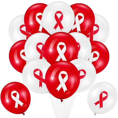 Image of Hungdao 100 Pcs Red Ribbon Awareness Balloons Decoration World Aids Day Items Heart Disease Awareness for Aids Charity Party Activity Decorations Supplies